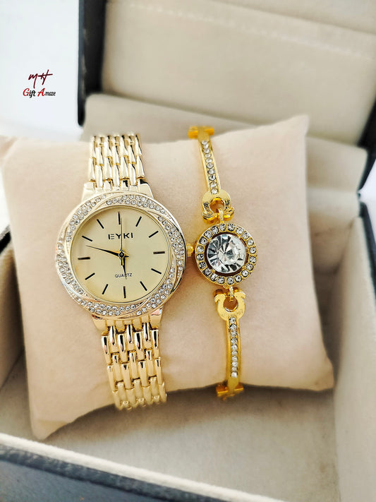 Eyki Gold Ladies Watch + Bracelet